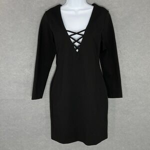 Revolve Amanda‎ Uprichard Mini Dress Criss Cross V Neck Black Bodycon Party Sz M